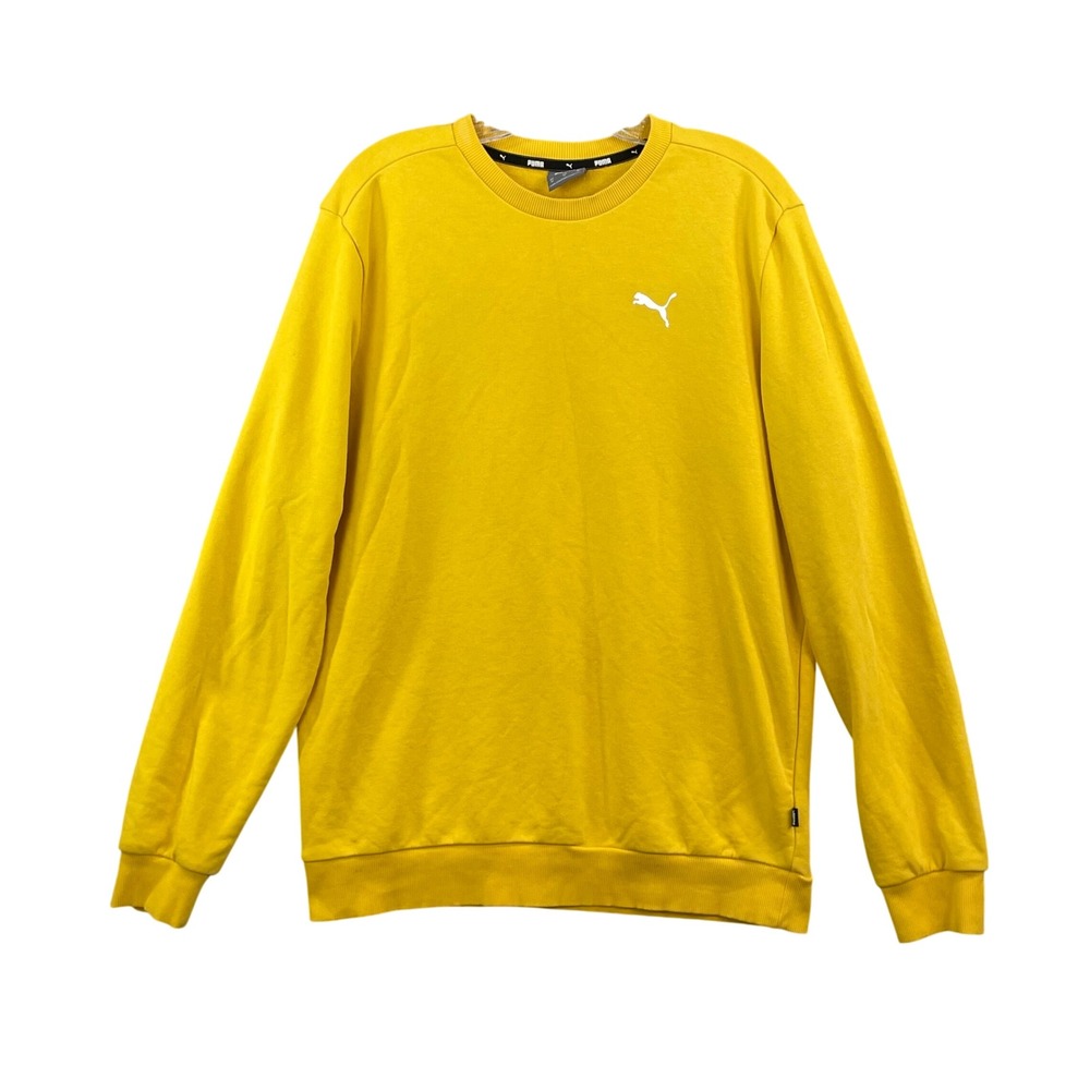 Puma Sweatshirt Mens Medium Yellow Crewneck Long Sleeve Logo Pullover Activewear